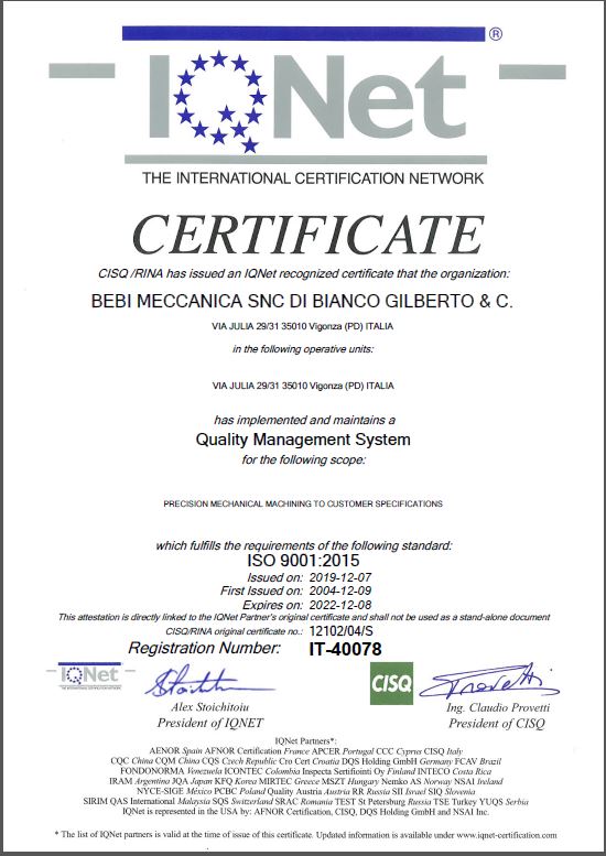 iqnet certificazione iso 9001:2015